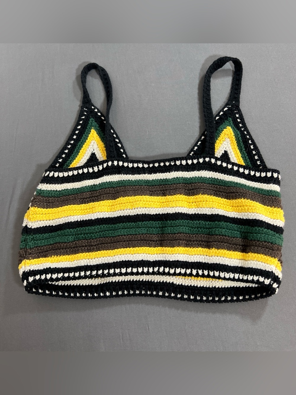 BDG Crocheted Stripe Bralette in Black, Yellow & Green - Picture 3 of 6